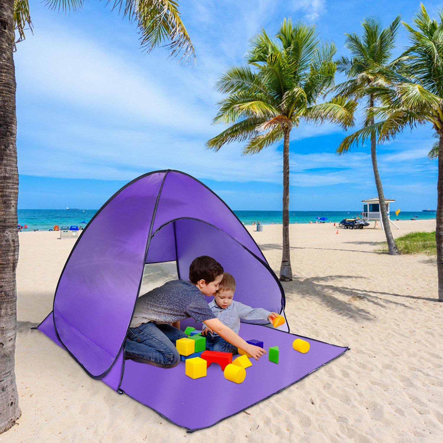 Alt View 4. Loheer - Loheer Pop Up Beach Tent Sun Shade Shelter Anti-UV Automatic Waterproof Canopy 2-3 Person Purple - Purple.