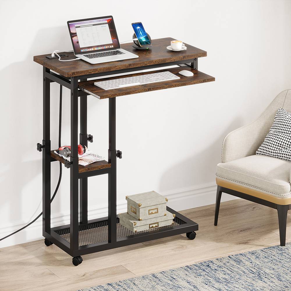 Back. Tribesigns - Office Computer Desk with Engineered Wood Construction, for Computer Work, Writing and Study in Home Offices - Brown.