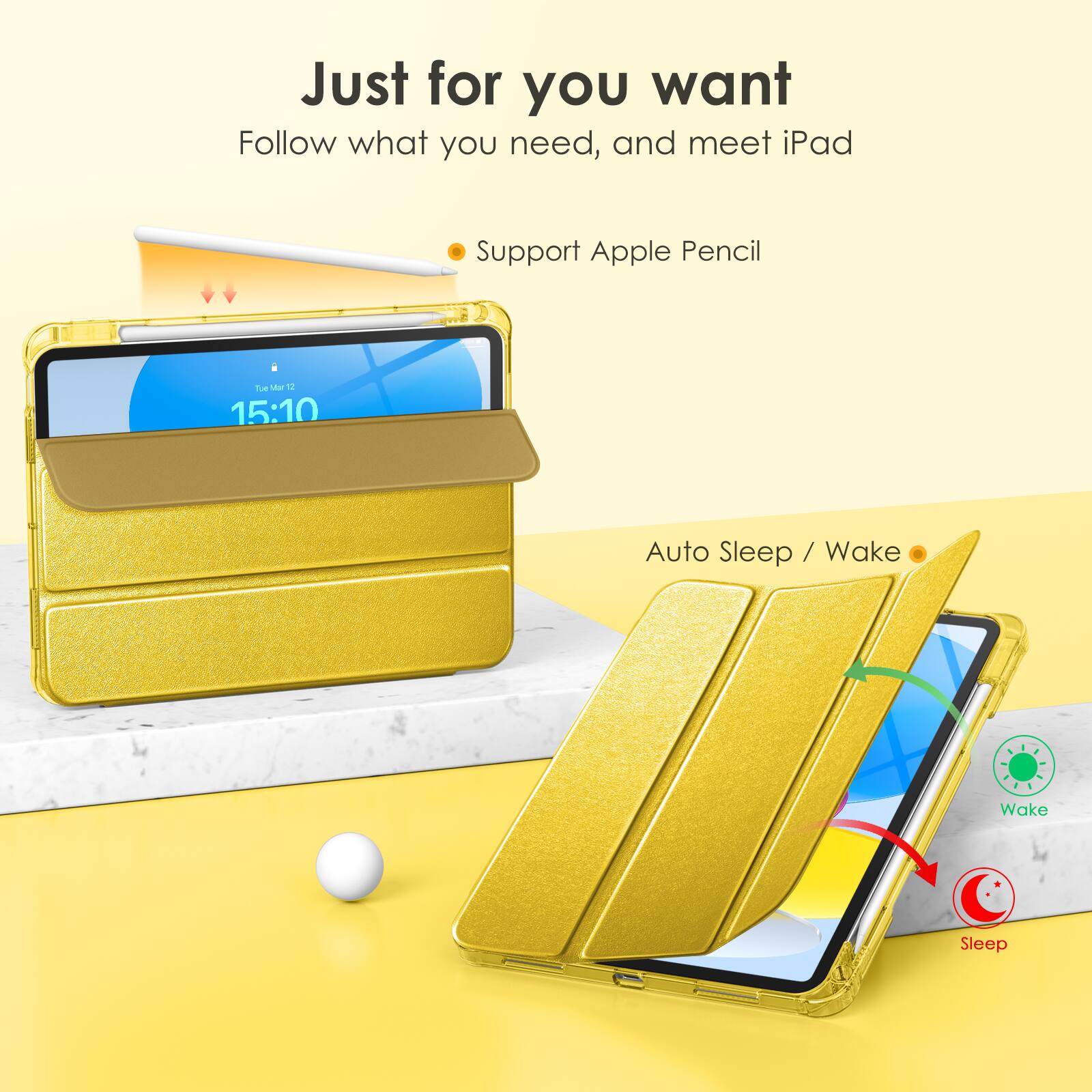 Just for you want  
Follow what you need, and meet iPad  

- Support Apple Pencil  

Auto Sleep / Wake