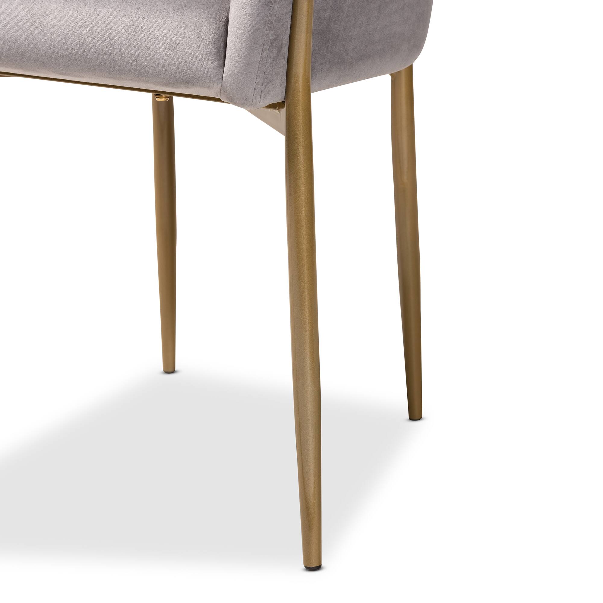 Alt View 2. Baxton Studio - Ballard Modern Luxe and Glam Velvet Fabric Upholstered and Gold Finished Metal Dining Chair - Grey/Gold.