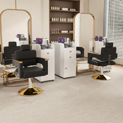 Front. GOODSILO - Professional Hydraulic Barber Chair with Adjustable Height, Swivel Base, and Reclining Backrest for Salon - Black.