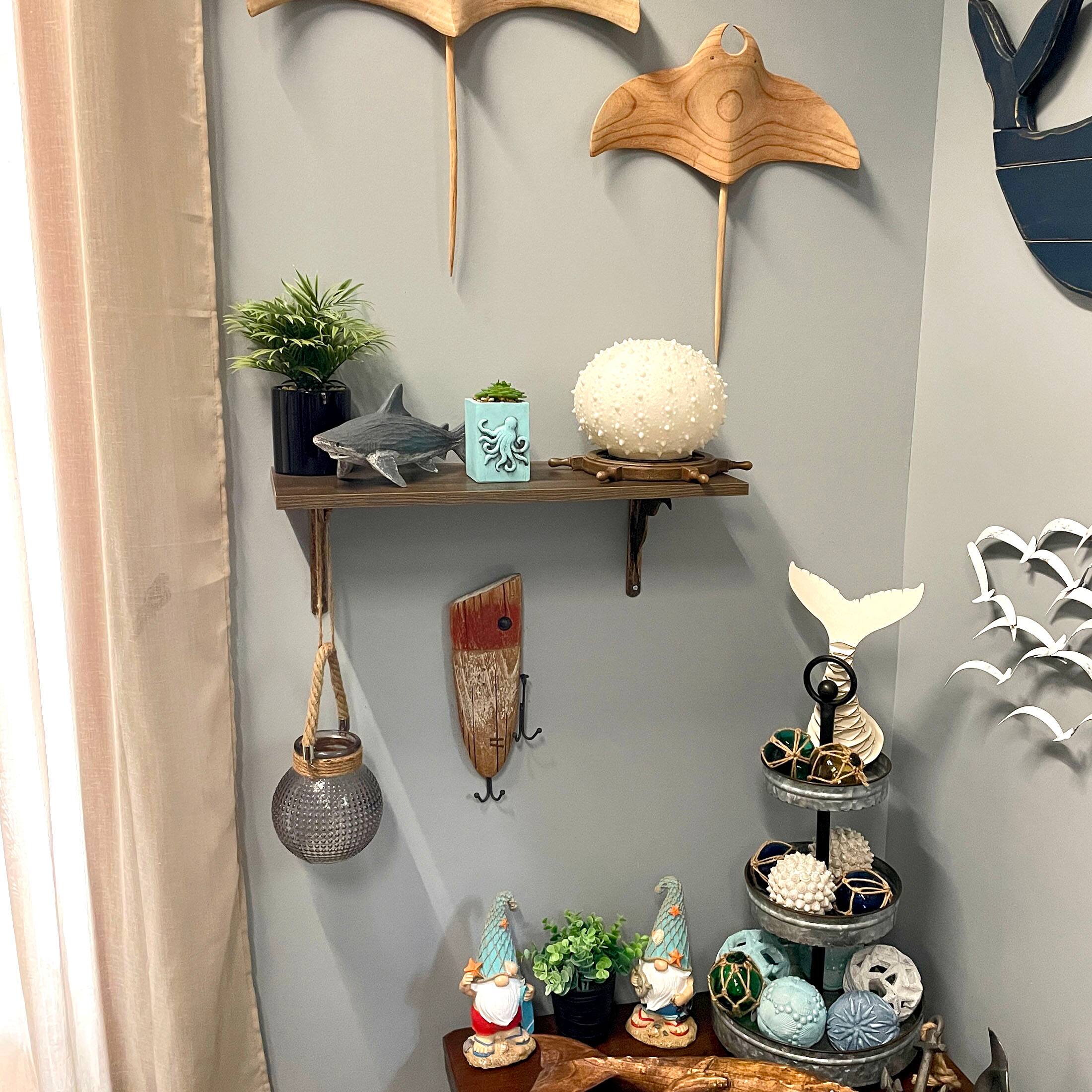 Alt View 4. Chesapeake Bay - Rustic Wooden Fishing Lure Wall Hook 14in Coastal Nautical Decor Organizer - Brown.