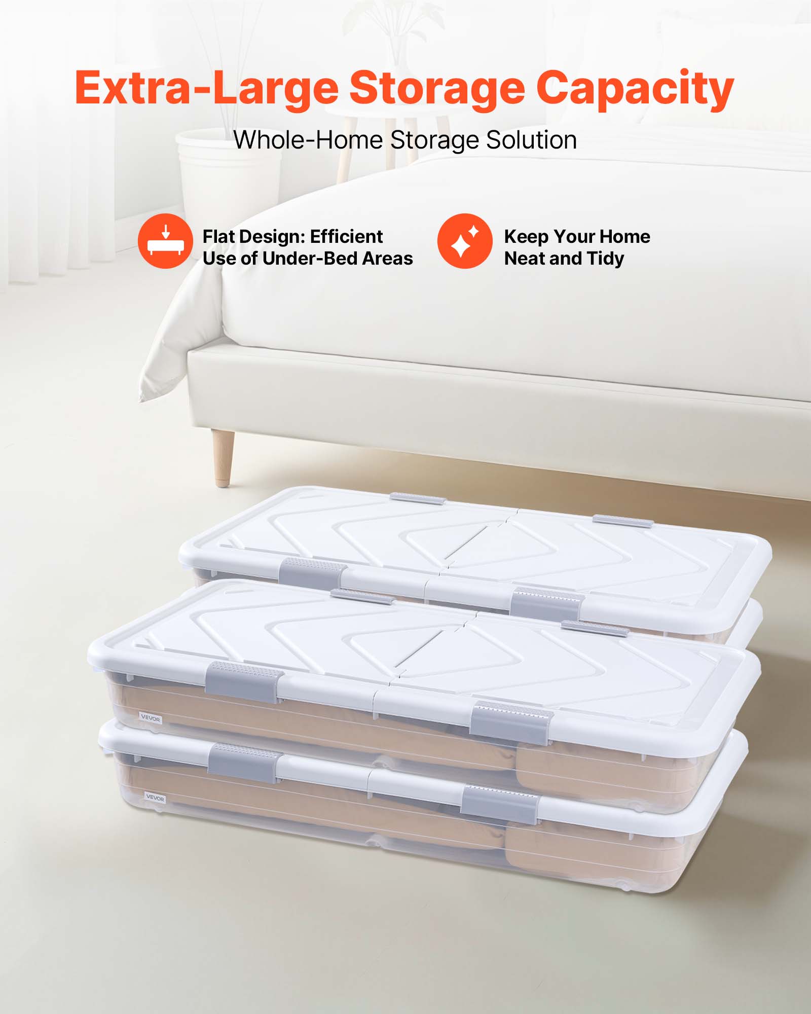 Extra-Large Storage Capacity  
Whole-Home Storage Solution  

Flat Design: Efficient Use of Under-Bed Areas  
Keep Your Home Neat and Tidy