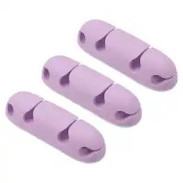 Unique Bargains - 3pcs 4-Slot Silicone Adhesive Cable Clips Cord Organizer Holder for Desk USB Charging Cable Management - Purple