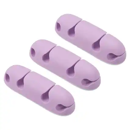 Front. Unique Bargains - 3pcs 4-Slot Silicone Adhesive Cable Clips Cord Organizer Holder for Desk USB Charging Cable Management, Purple - Purple.