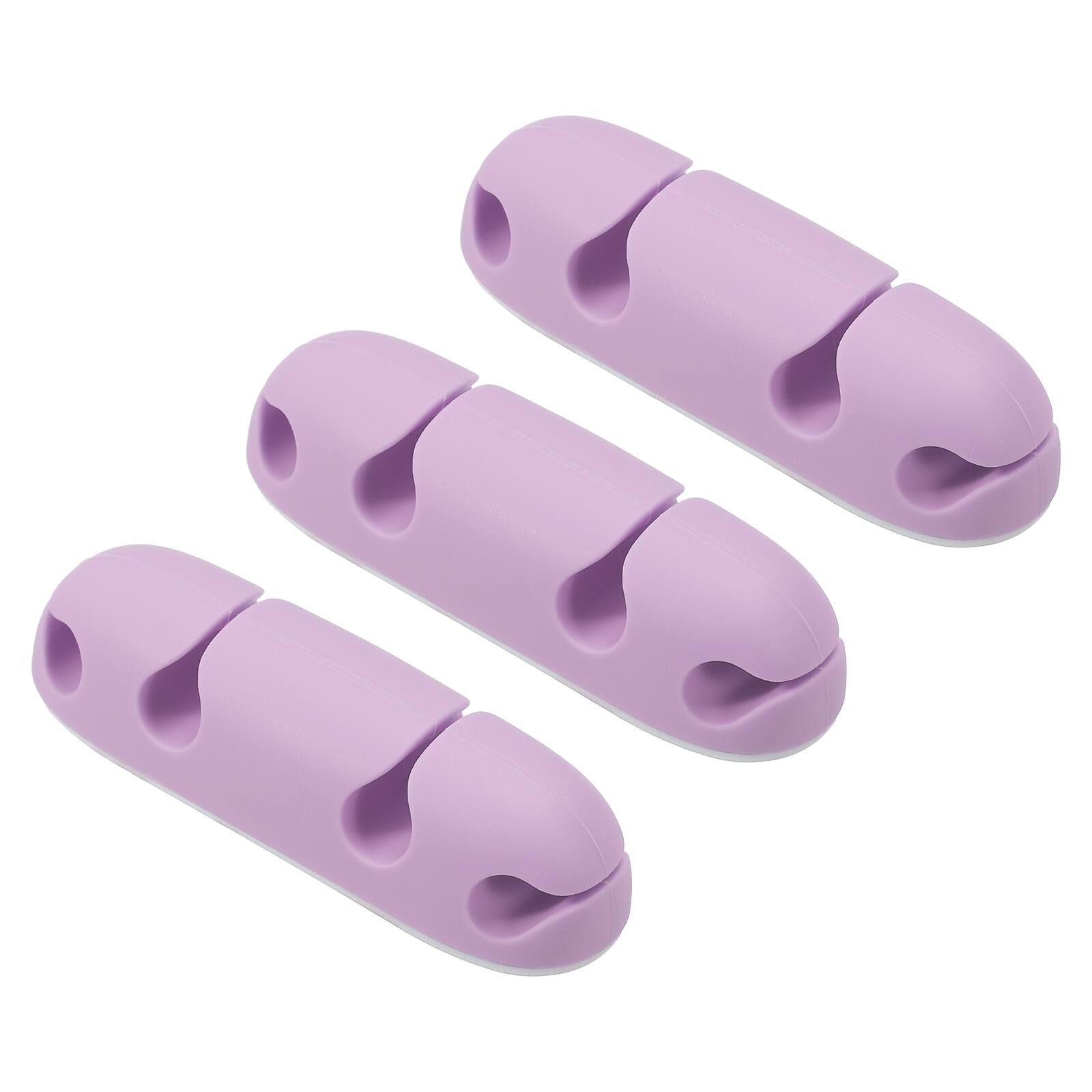 Front. Unique Bargains - 3pcs 4-Slot Silicone Adhesive Cable Clips Cord Organizer Holder for Desk USB Charging Cable Management, Purple - Purple.
