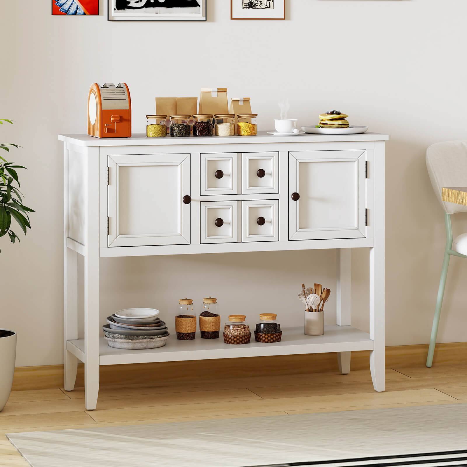 Alt View 7. Costway - Buffet Sideboard Cabinet Entryway Console Table with 2 Doors and 2 Drawers - White.