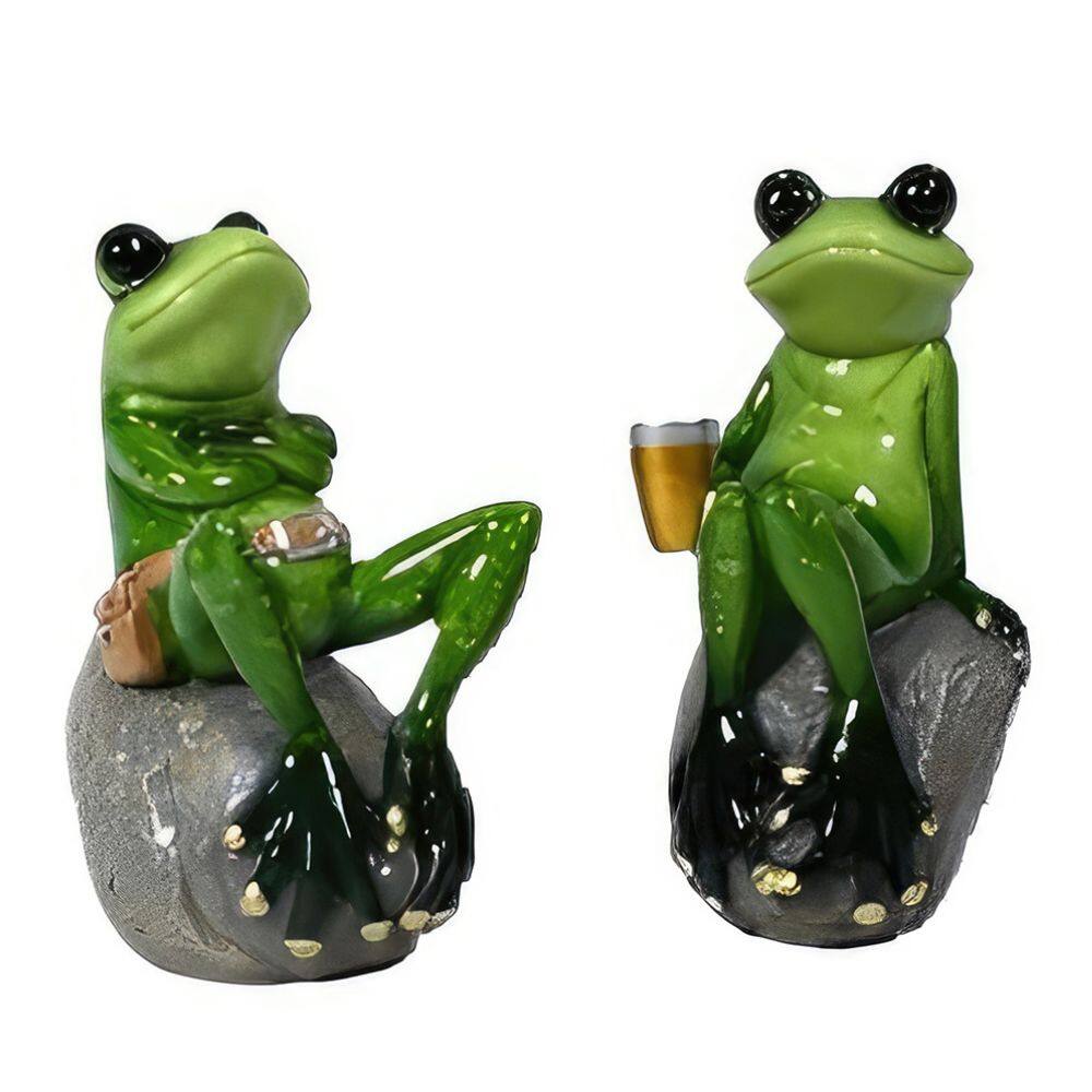 Front. FC Design - FC Design 2-PC Set 4"H Frog Couple Chilling Figurine Statue Office Desk Tabletop Home Decor Gift - Multi-Color.