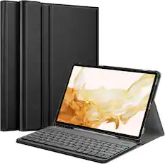 Front. Fintie - Keyboard Case for Samsung Galaxy Tab S8+ / S7+ / S7 FE 12.4 Inch Detachable Bluetooth Keyboard 3 Adjustable Angles Cover - Black.