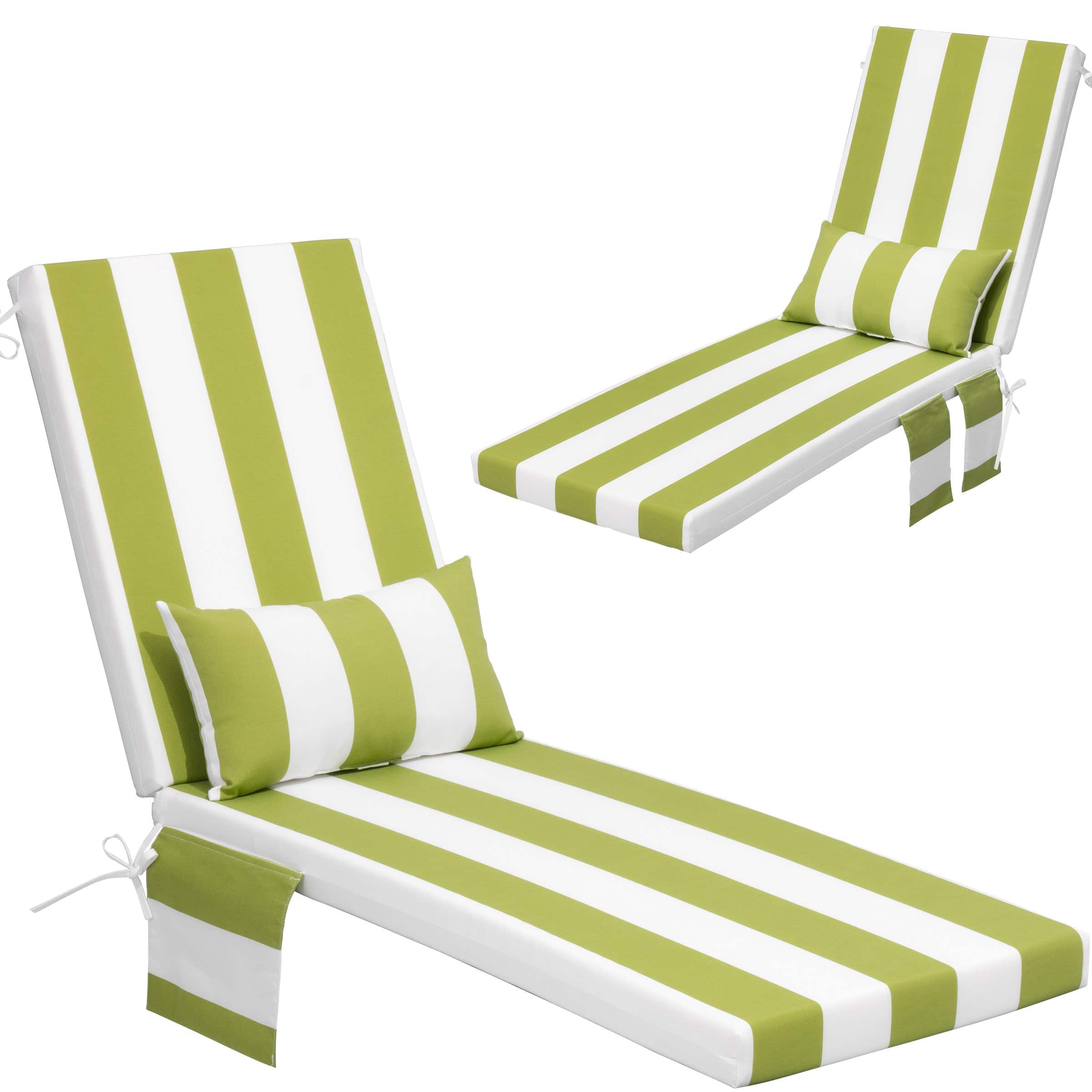 Crestlive Products - Outdoor Lounge Chair Cushions Patio Chaise Lounge Chair Seat Cushion with Pillow - Green white