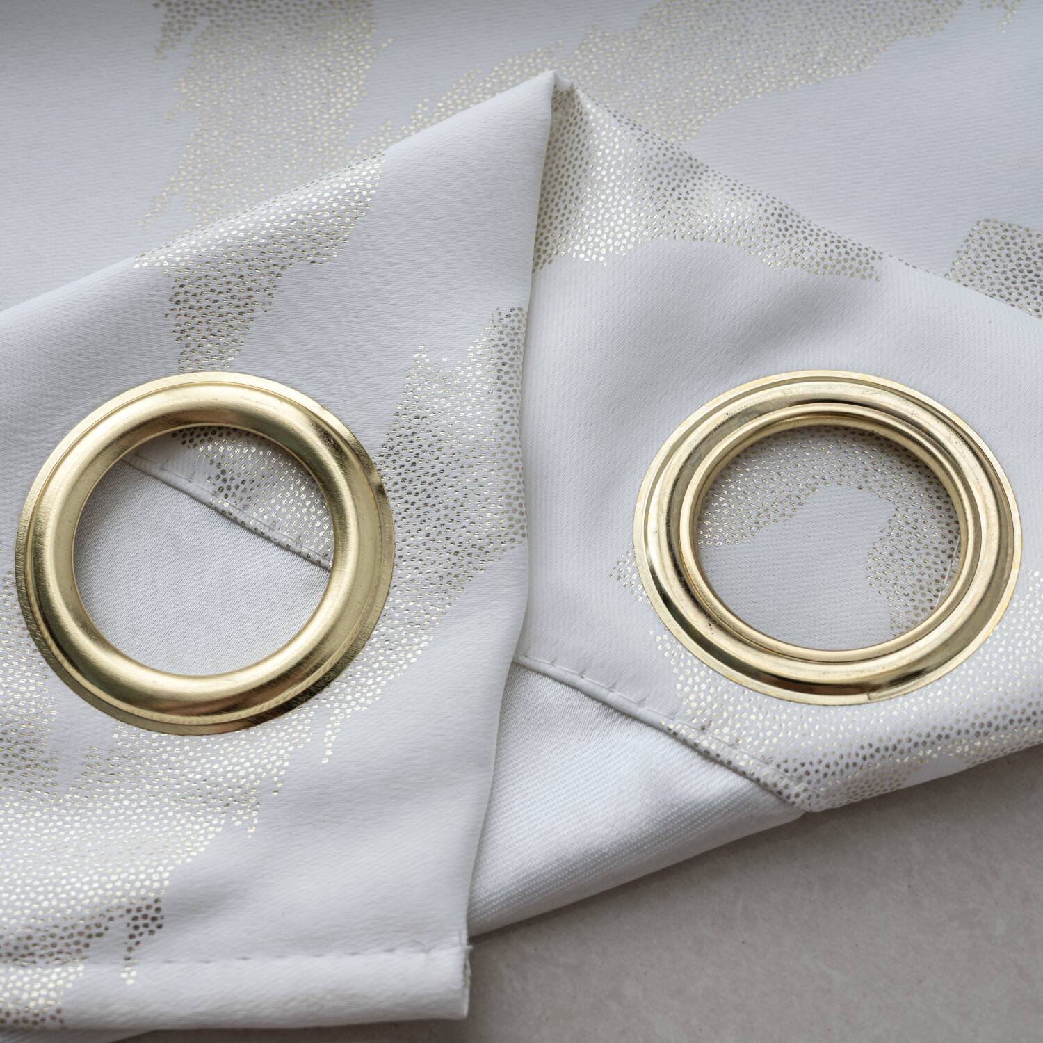 Left. RT Designers Collection - RT Designers Collection Heathrow Halo Foil Blackout Polyester Window Curtain Grommet Panel 52" x 84" White - White.
