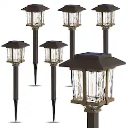 Dazzed Corner - IP65 Waterproof Solar Pathway Lights, Bronze Wood Finish for Yard & Walkway - Black
