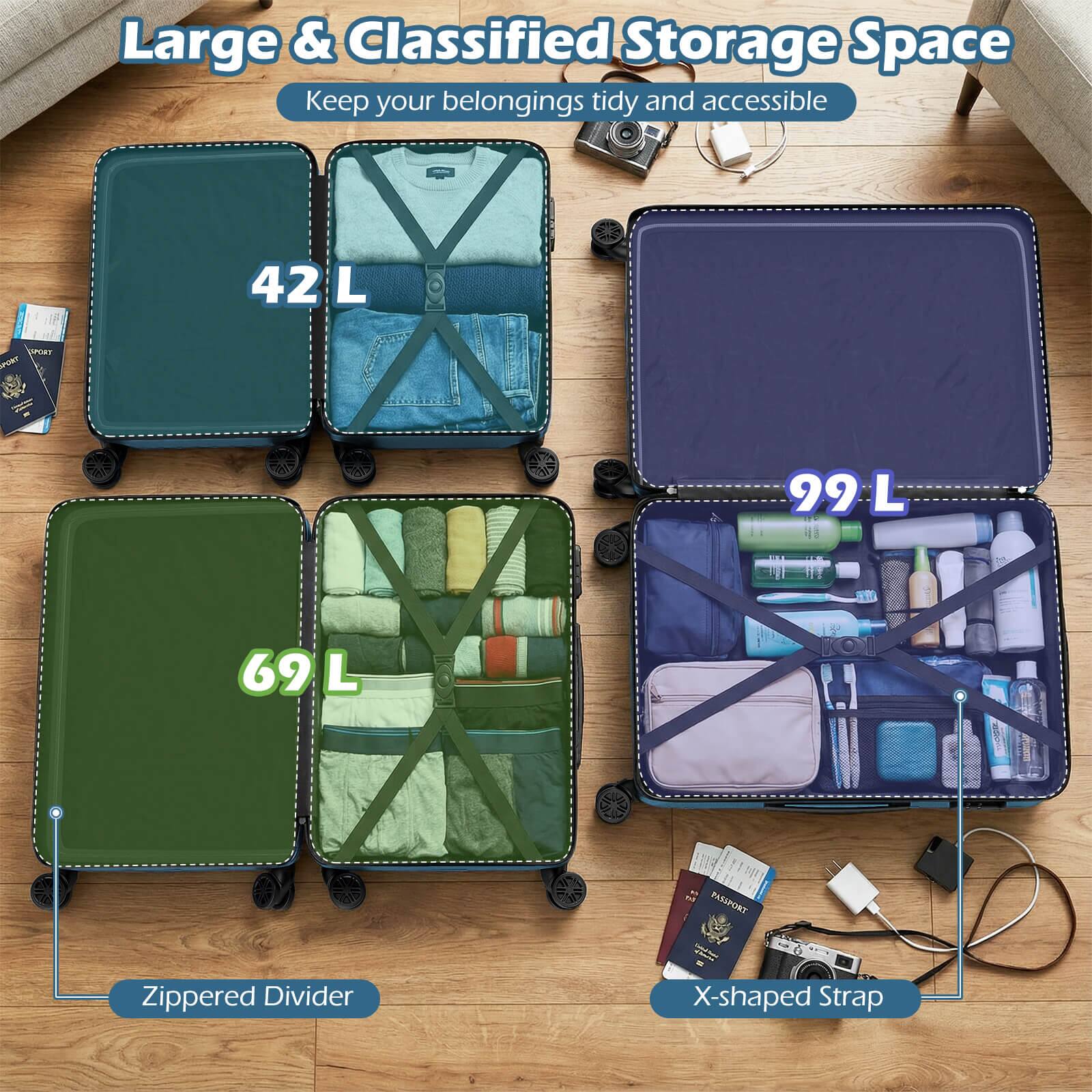Costway 3 PCS Hardside Luggage Set (20/24/28 Inch) with 8 Spinner