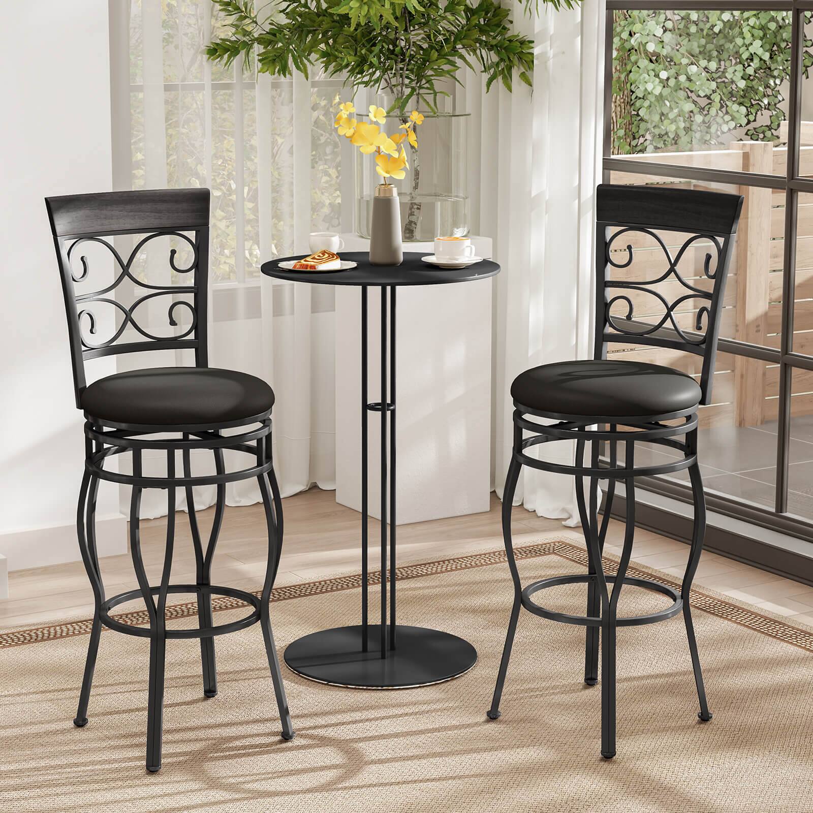 Alt View 3. Costway - Costway Set of 2 Vintage Swivel Bar Stools 30" Bistro Upholstered Dining Chairs - Black.