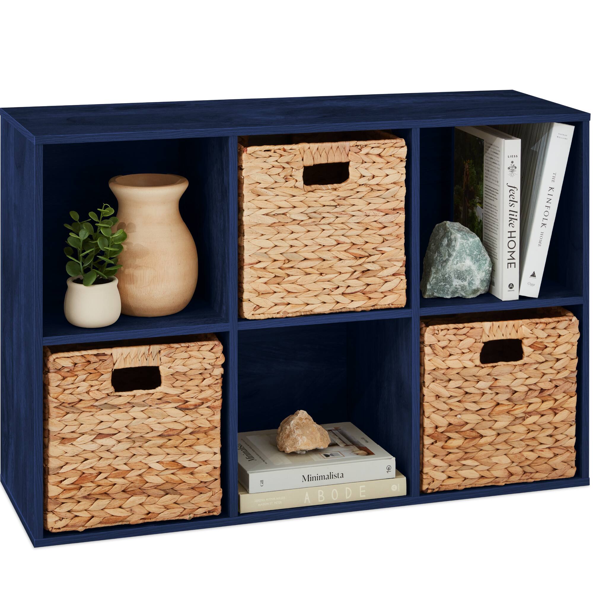Best Choice Products - 6-Cube Bookshelf, 13.5in Display Storage System, Organizer w/ Removable Back Panels - Navy