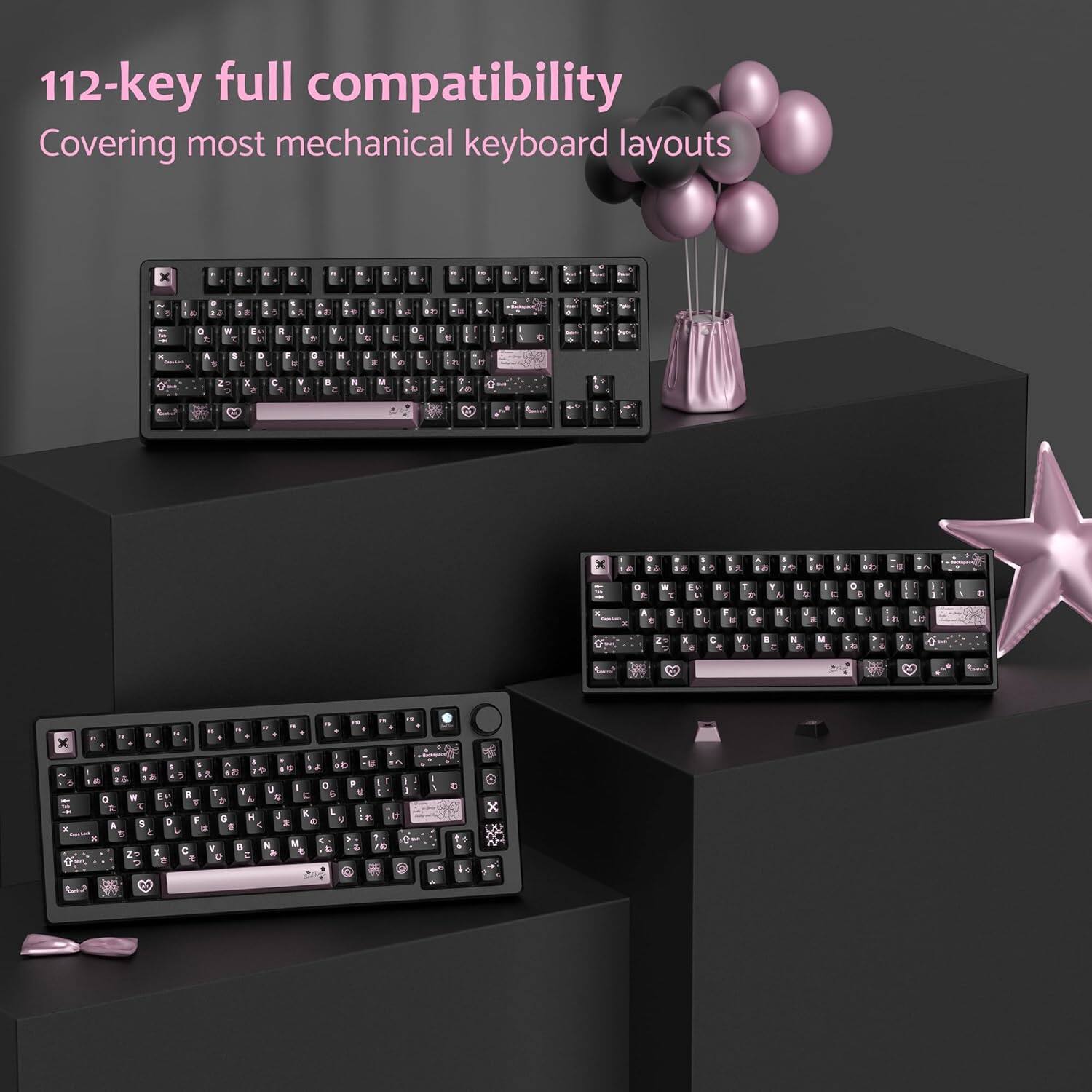 112-key full compatibility  
Covering most mechanical keyboard layouts