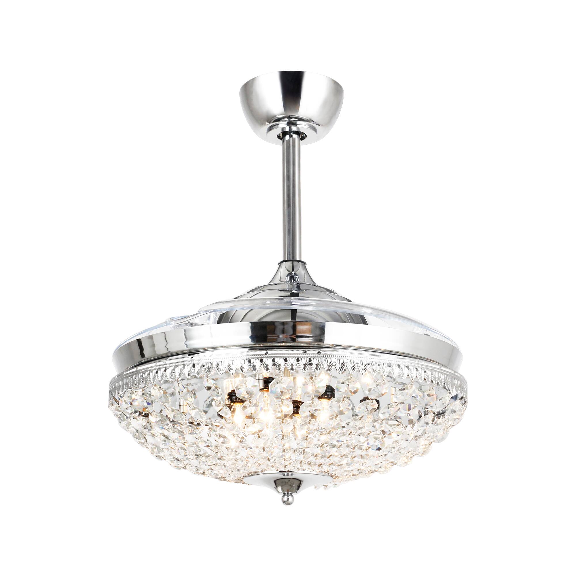 Alt View 6. Parrot Uncle - 42" Modern Chrome 6-light Chandelier Crystal Ceiling Fan with Remote - Chrome.