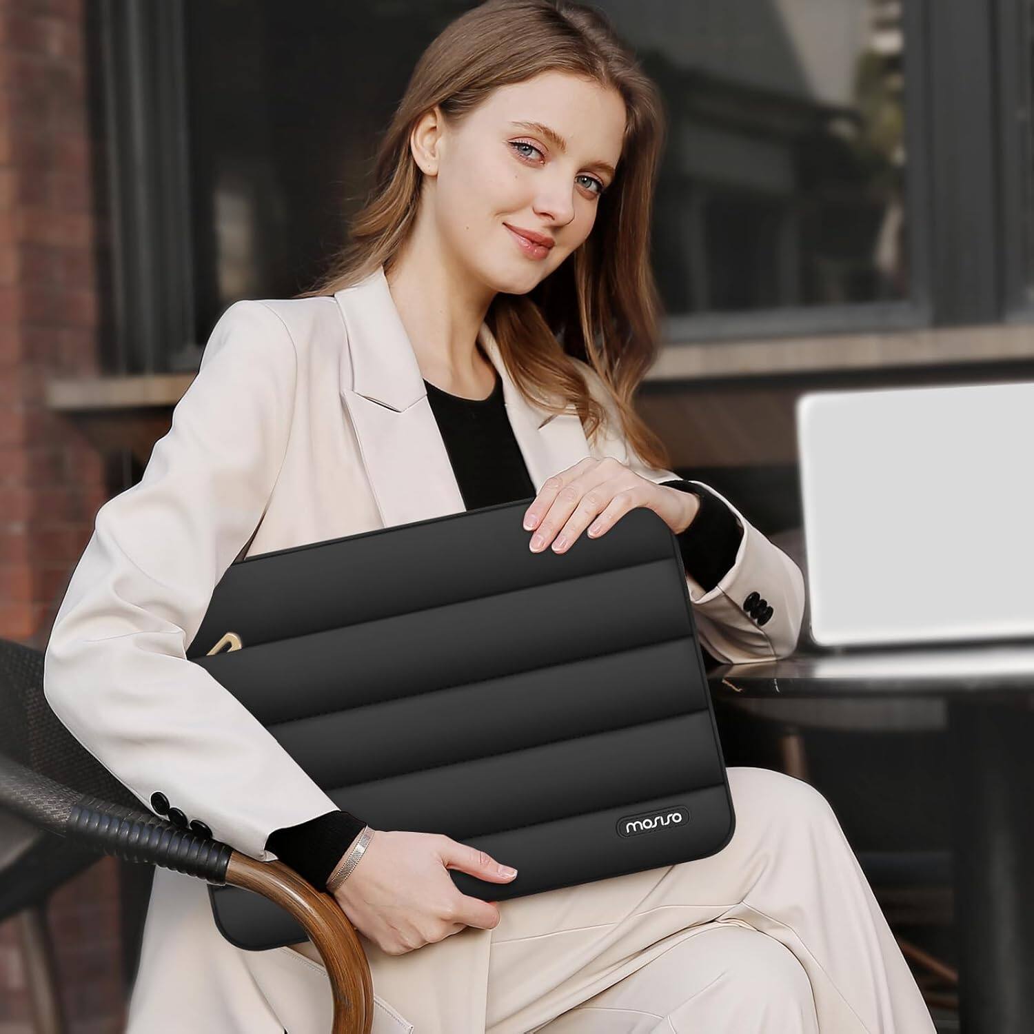 Alt View 2. mosiso - Puffy Laptop Sleeve 15-15.6 inch for MacBook Pro 16, HP Dell ASUS Acer Toshiba Lenovo Notebook - Black.