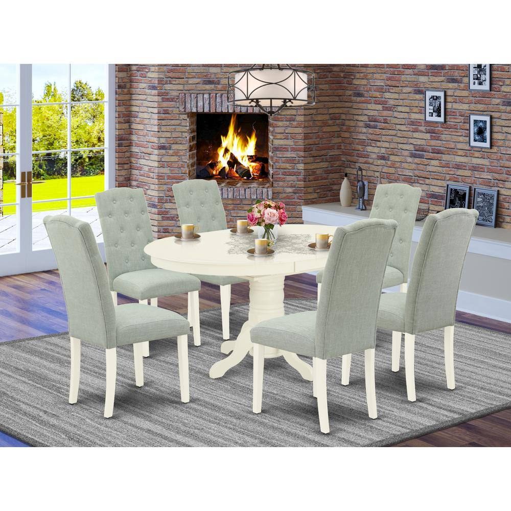Left. East West Furniture - Dining Room Set Linen White - Brown.