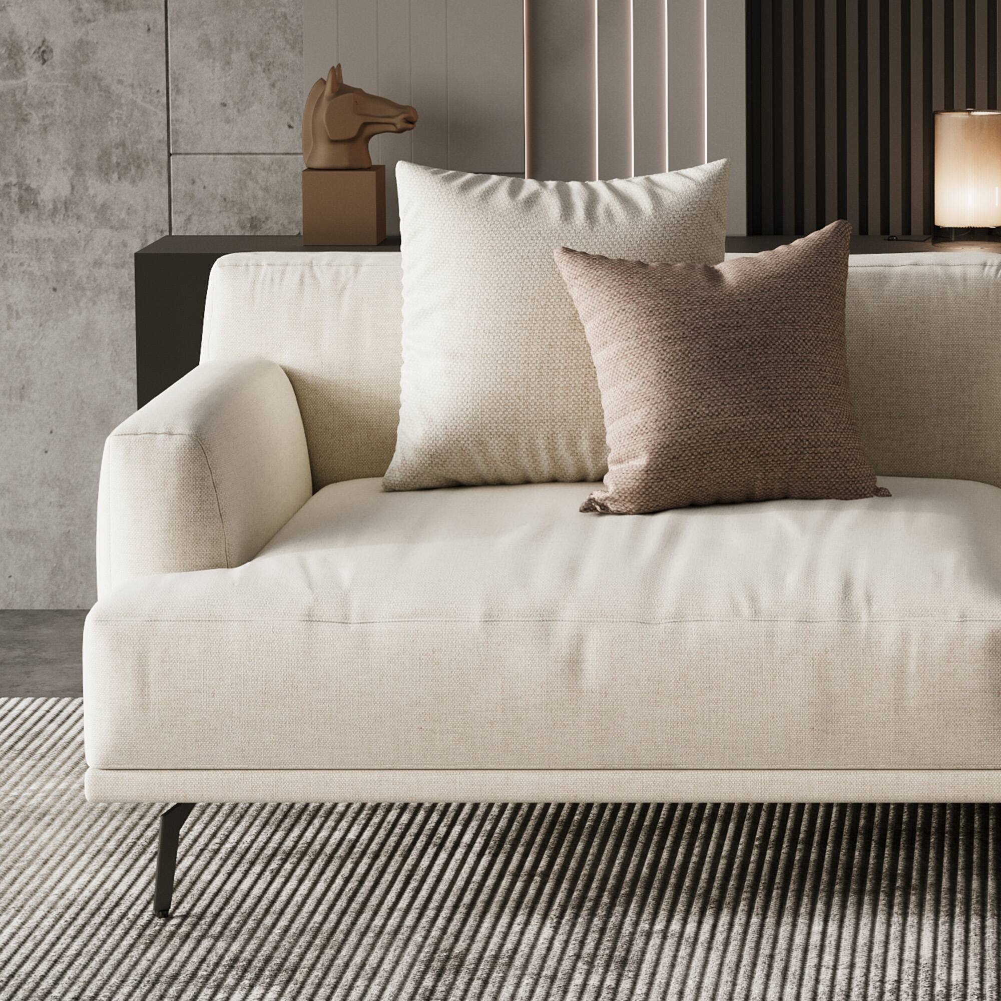 Alt View 4. luck idea - 66.1" Breathable Cotton-Linen Fabric Sofa, Solid Wood Frame, High-Elastic Sponge Seat Cushion - Light Beige.