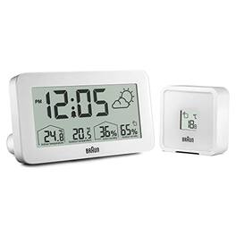 DORLUKFU - Digital Weather Station Clock with Indoor and Outdoor Temperature and Humidity, Forecast, LCD Display, Quick-Set - White