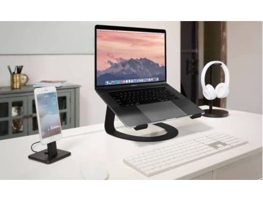 Angle. HongFei - Curve for MacBooks and Laptops | Ergonomic desktop cooling stand for home or office (matte black) - Black.