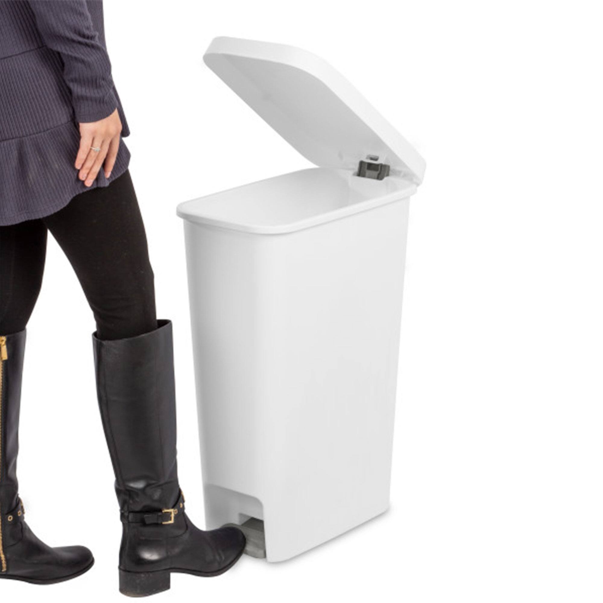 Alt View 4. Sterilite - Sterilite 11 Gal. Slim Hands Free Portable Wastebasket Trash Can, White (4 Pack) - White.