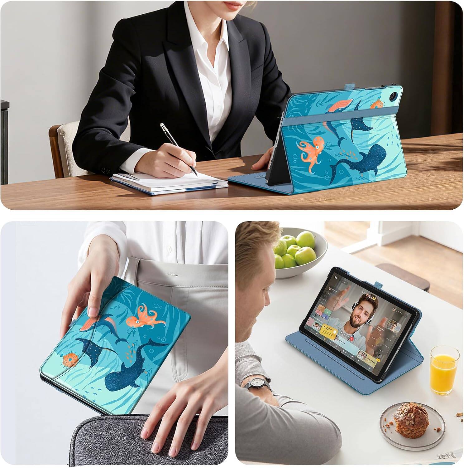 Alt View 2. Fintie - Multi-Angle Viewing Case for Samsung Galaxy Tab A11+ / Tab A9+ 11 Inch, With Front Card Pocket, Vegan Leather Exterior - Blue Ocean.