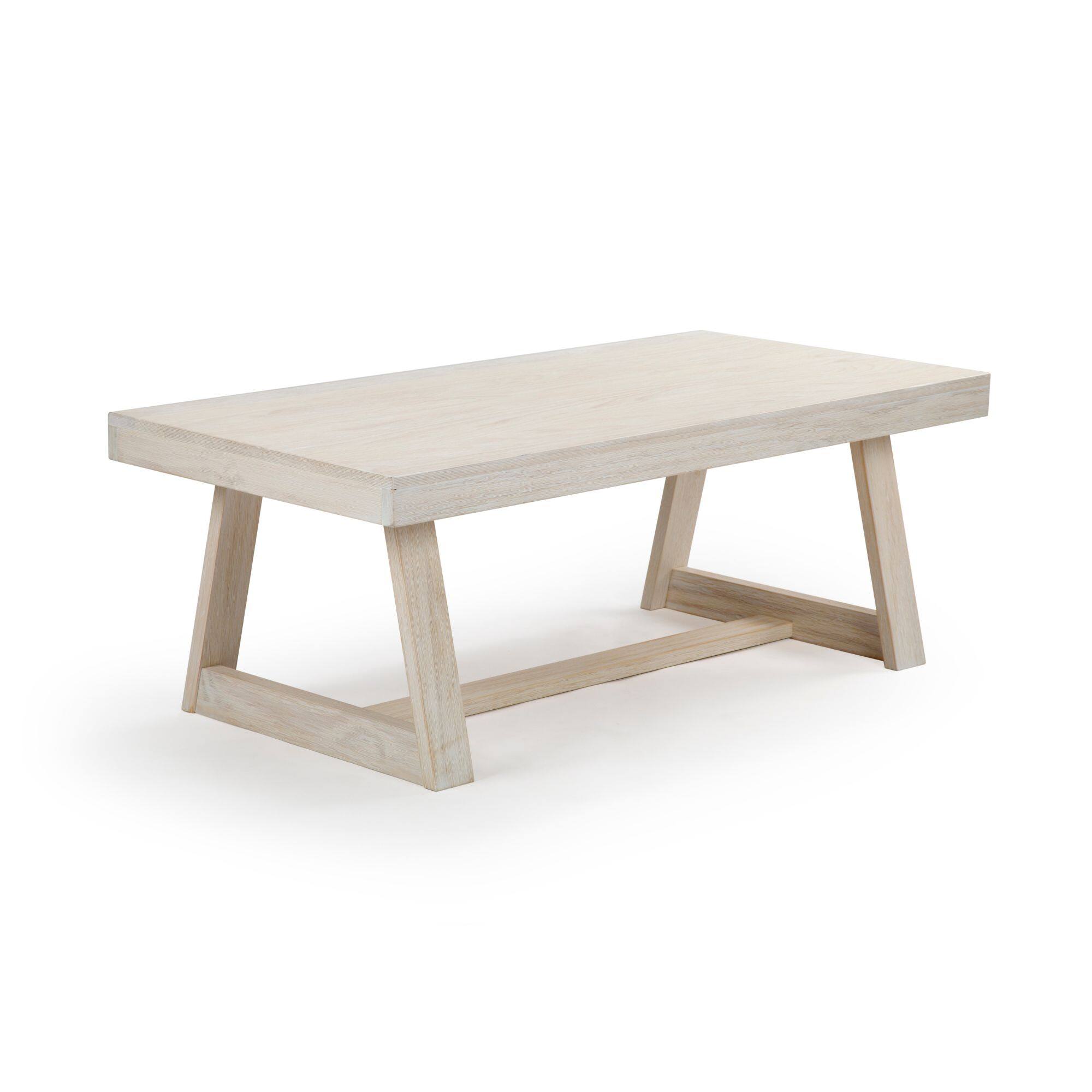 Alt View 2. Plank+Beam - Classic Rectangular Coffee Table (48in x 24in / 1220mm x 610mm), White Sand Wirebrush - White Sand Wirebrush.