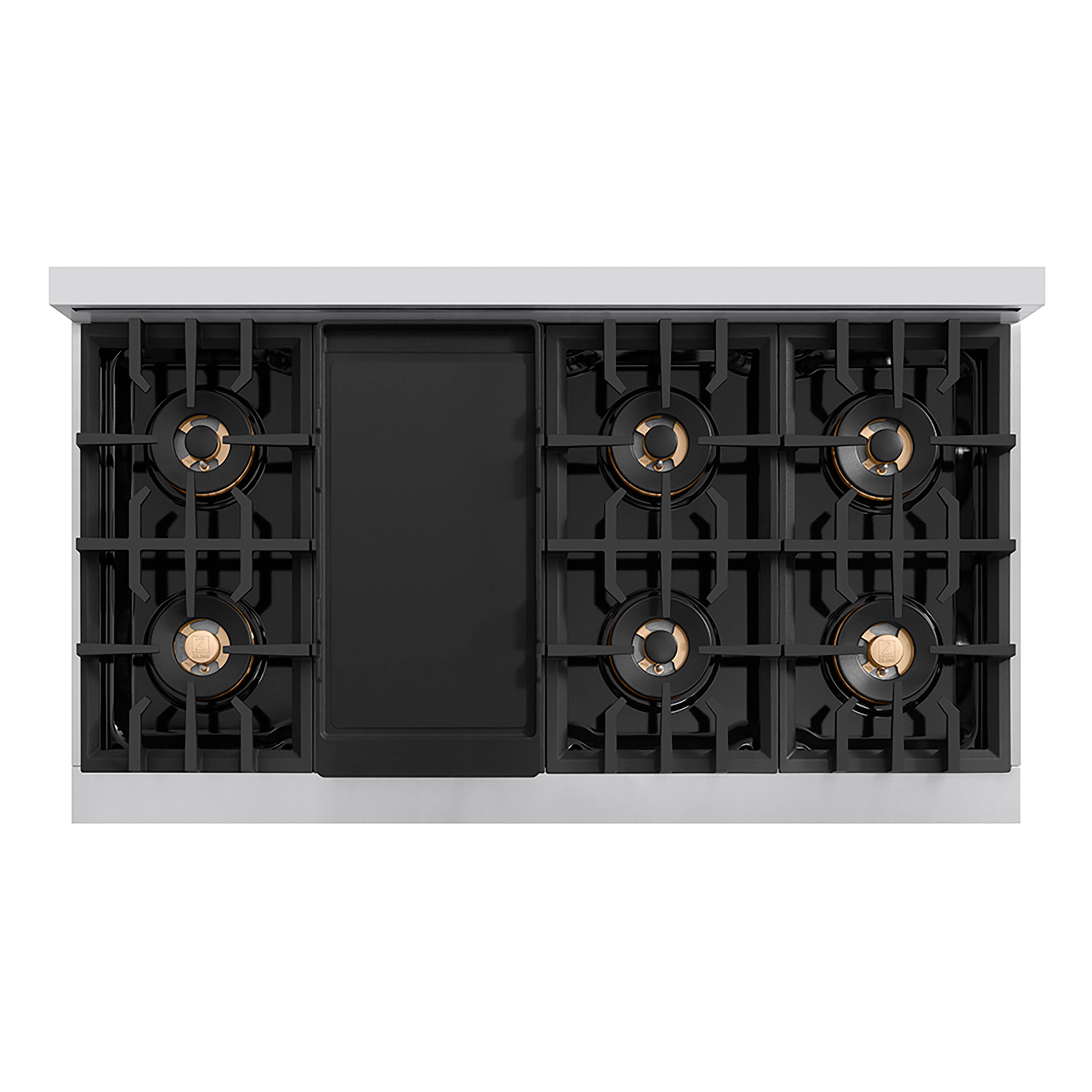 Left. ZLINE - ZLINE Autograph 48 in. Stainless Steel Classic Rangetop with 8 DuoPro Burners and Bronze Accents (PCRTZ-48-CB) - Stainless Steel.