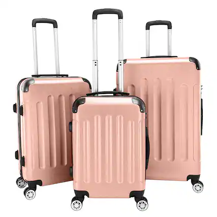 Front. Winado - 20"/24"/28" 3-Piece Hardshell Carry-On Luggage Set, Lightweight ABS Suitcase with Spinner Wheels & TSA Lock - Rose Gold.