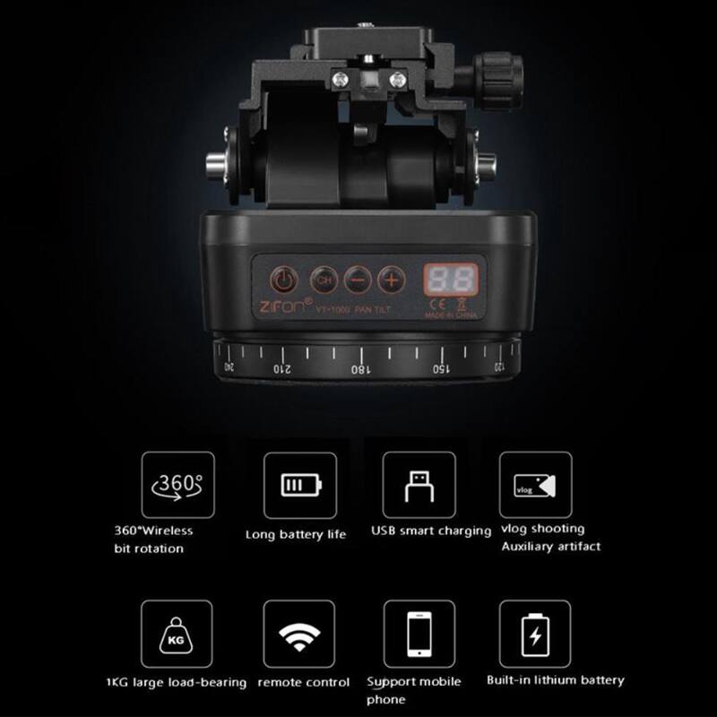 CH + Ziron YT-1000 PAN TILT 88° CE MADE IN CHINA

- 360° Wireless bit rotation
- Long battery life
- USB smart charging
- Vlog shooting
- Auxiliary artifact
- 1KG large load-bearing
- Remote control
- Support mobile phone
- Built-in lithium battery