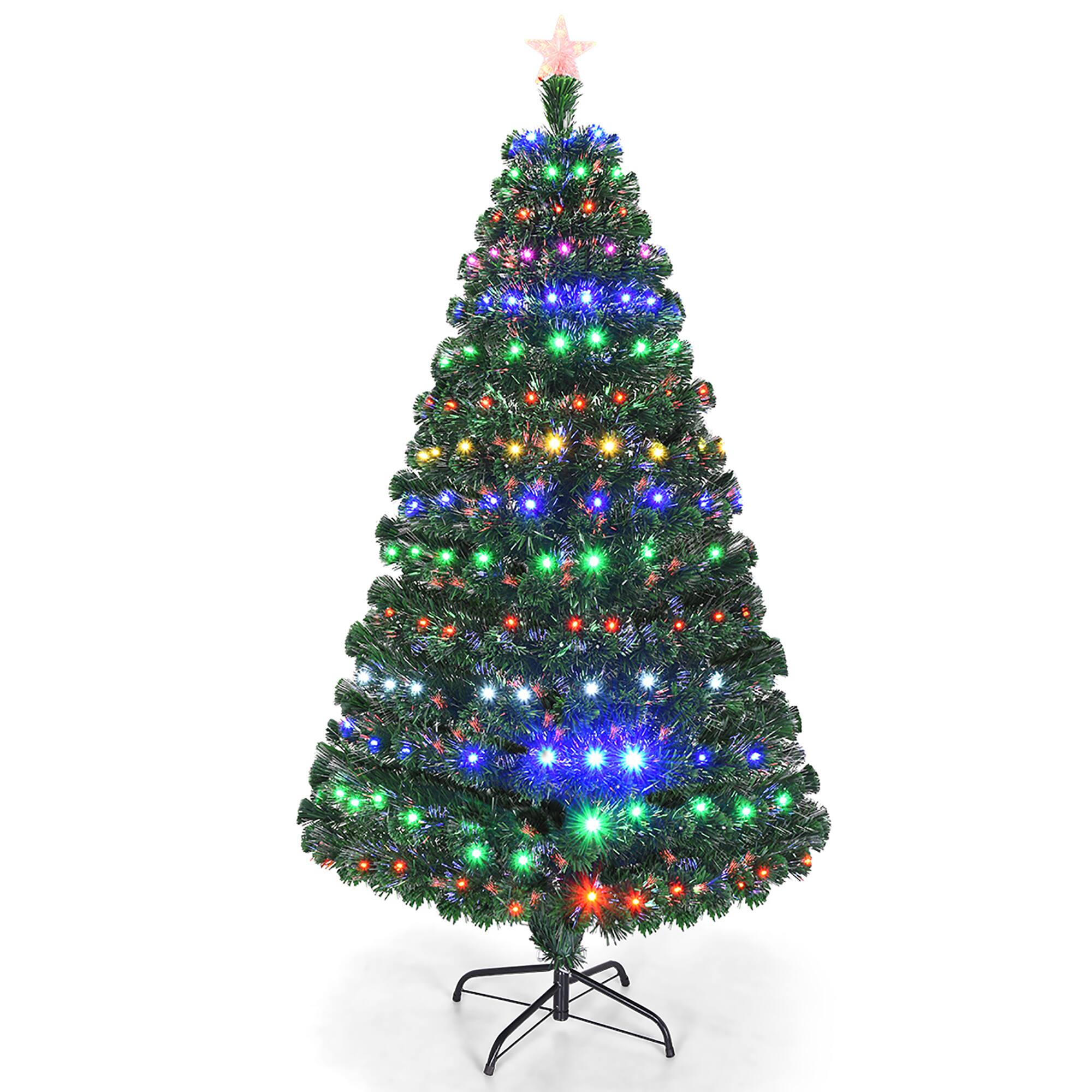 Front. Costway - 6'Pre-Lit Christmas Tree Fiber Optic Multicolor LED Lights - Green.