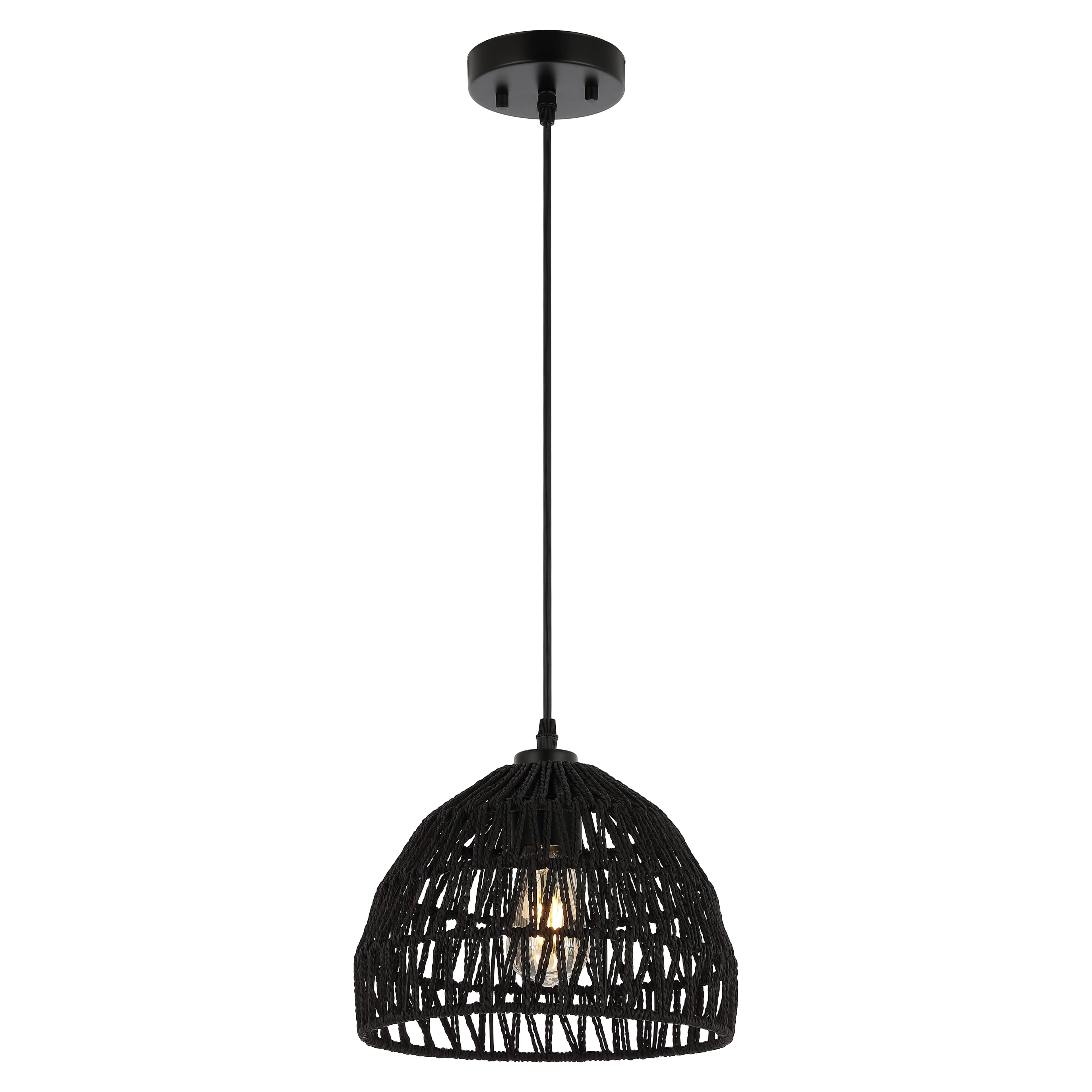 "Jonathan Y - Campana 10.25"" 1-Light Bohemian Modern Woven Rope/Iron LED Pendant - Black" price history on PriceWatchPro