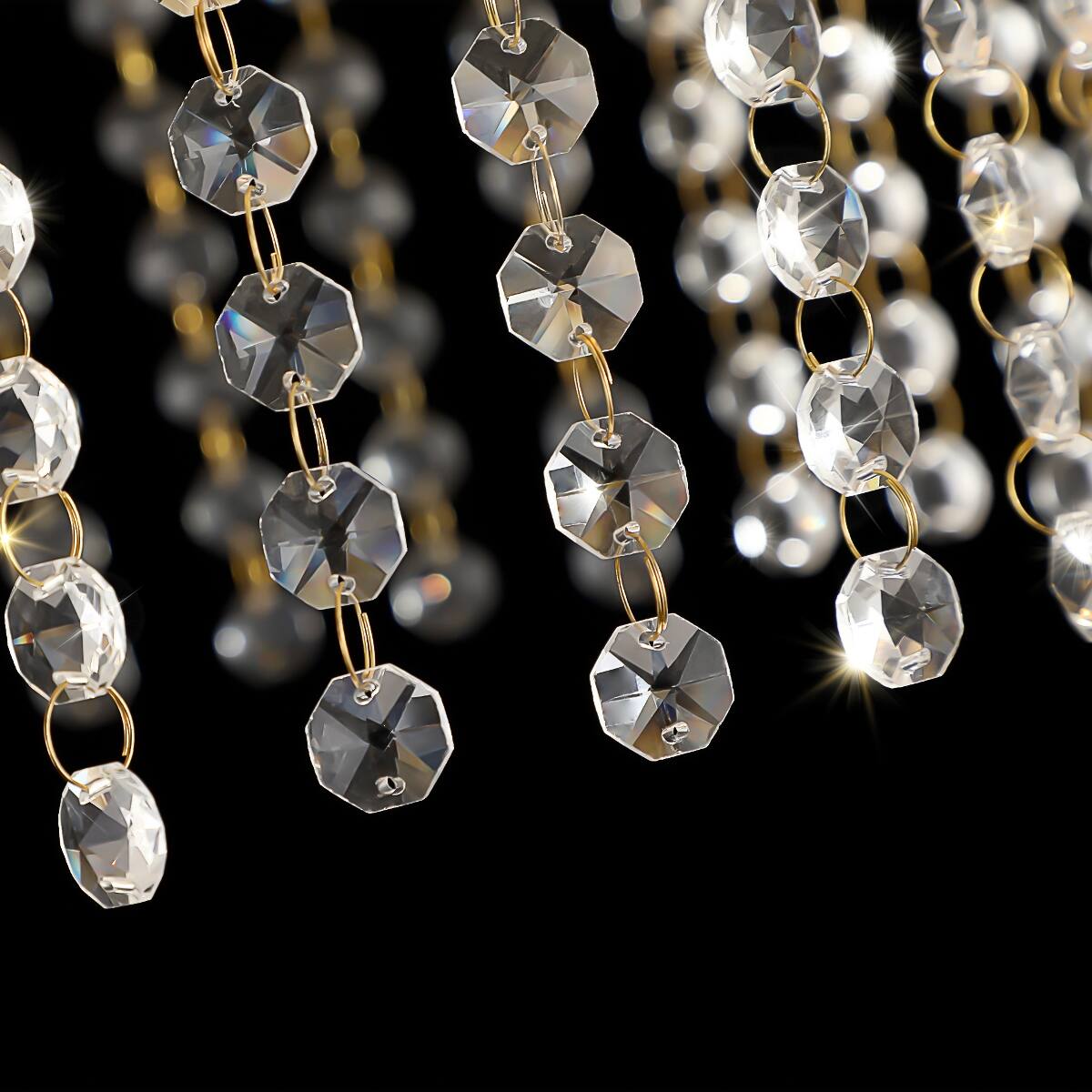 Alt View 7. Loheer - Loheer 8-Light Crystal Waterfall Chandelier, Modern Living Room Lighting, Adjustable Height, Gold Finish.