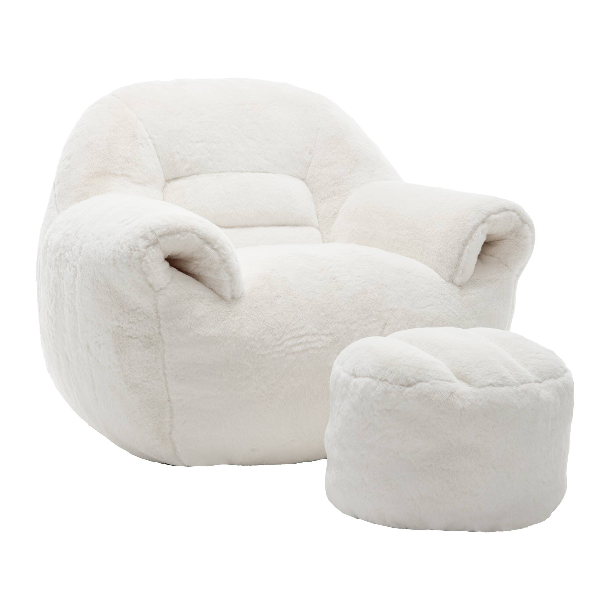 Alt View 8. GOODSILO - Comfy Bean Bag Chair with Back Support & Footstool | Soft Faux Fur Floor Sofa for Adults & Kids - White.