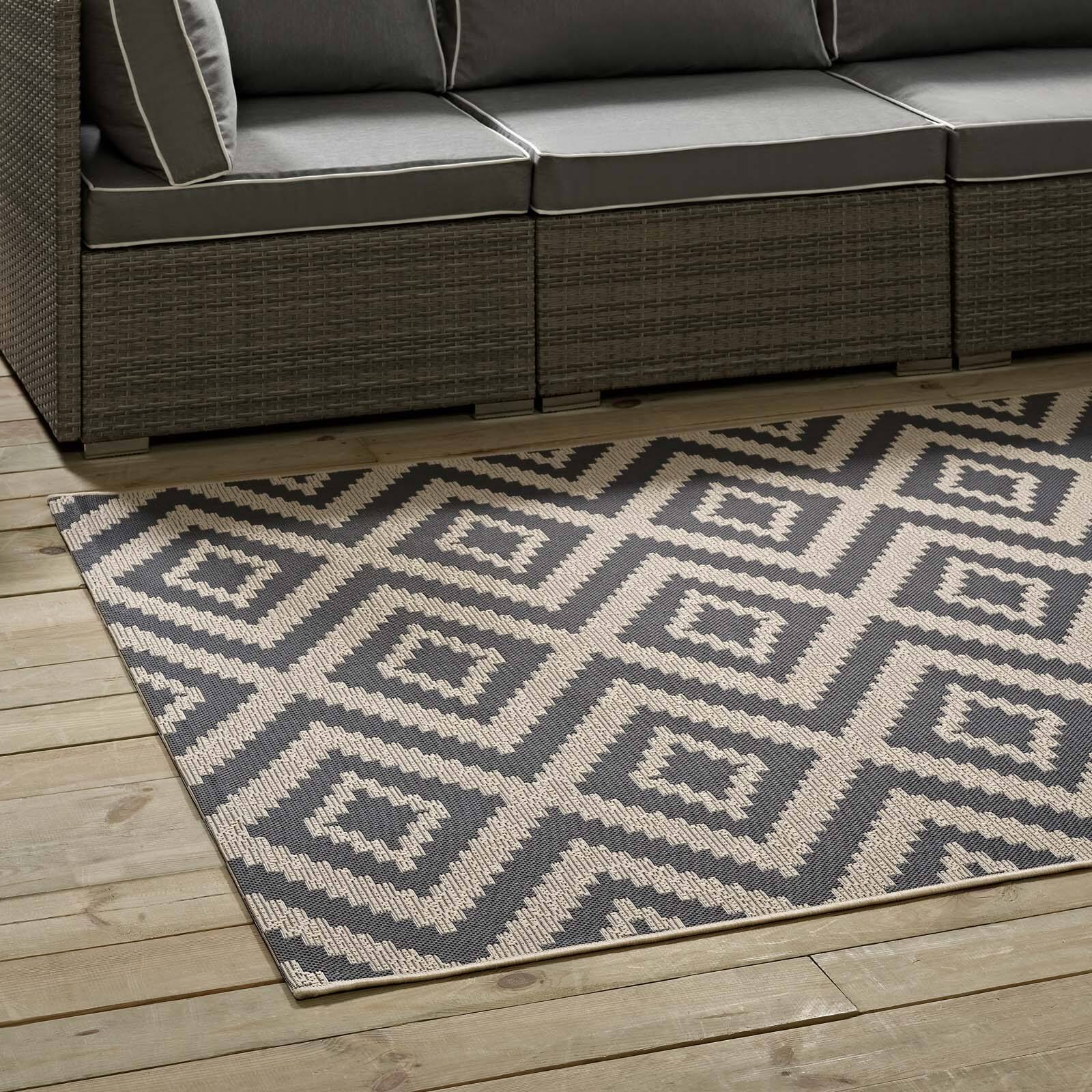 Back. Modway - Jagged Geometric Diamond Trellis Indoor and Outdoor Area Rug - Gray and Beige.