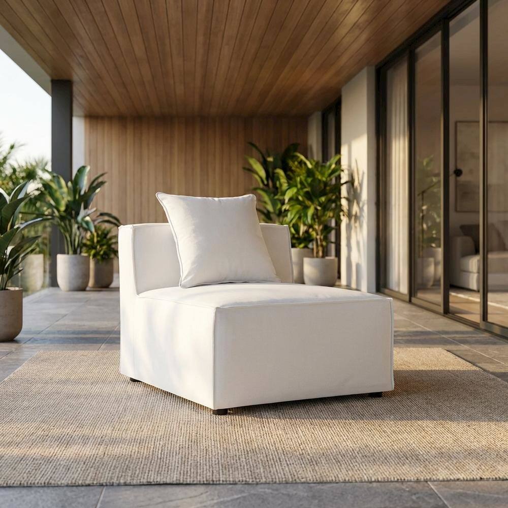 Angle. Outdoor Escape - Armless Outdoor Patio Upholstered Sectional Sofa With Cushioned Seat - White.
