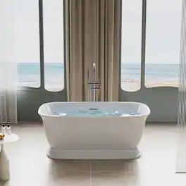 WELLFOR - Tivor 59 in. x 31.5 in. Acrylic Freestanding Soaking Bathtub with Center Drain and Overflow - White