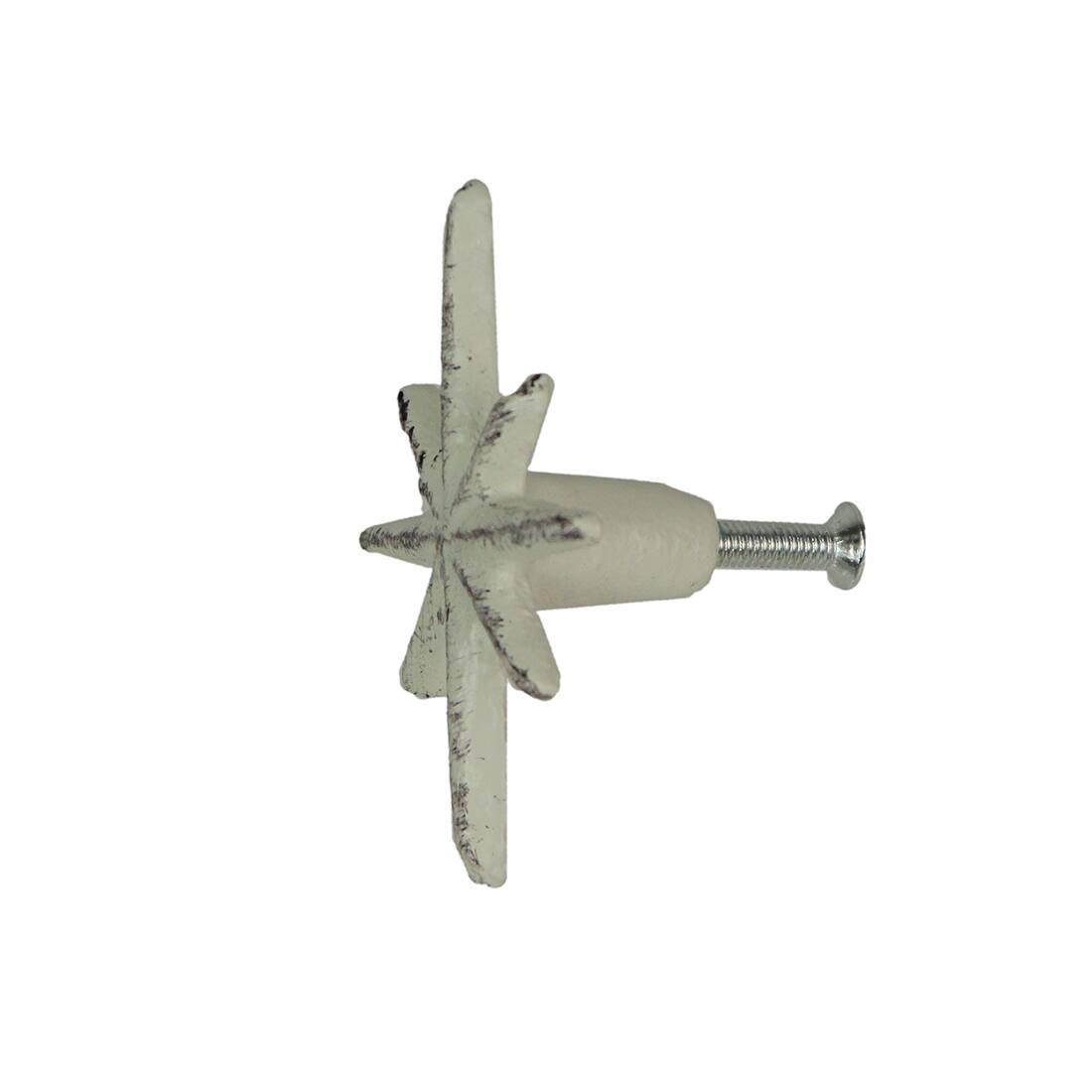 Alt View 2. Zeckos - Set of 6 Antique White Finish Mid Century Modern Starburst Drawer Pulls Knobs - White.