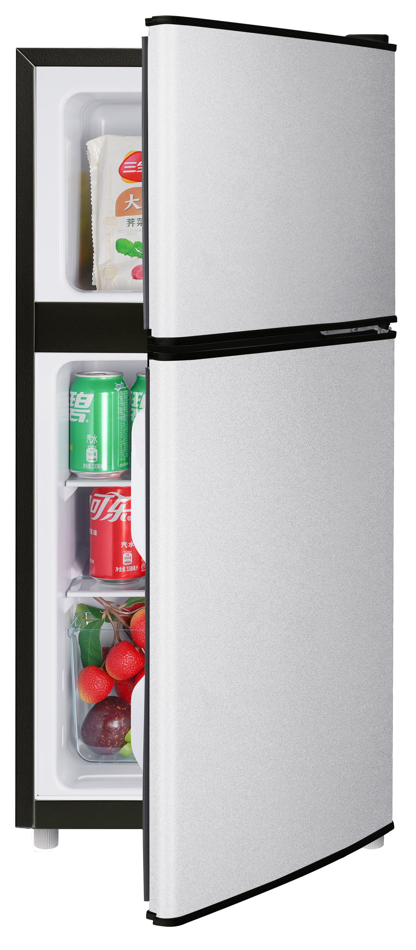 Alt View 3. Loheer - 2.8 Cu. Ft. 2-Door Mini Fridge with True Top Freezer, Freestanding Compact Refrigerator with LED Light - SILVER.