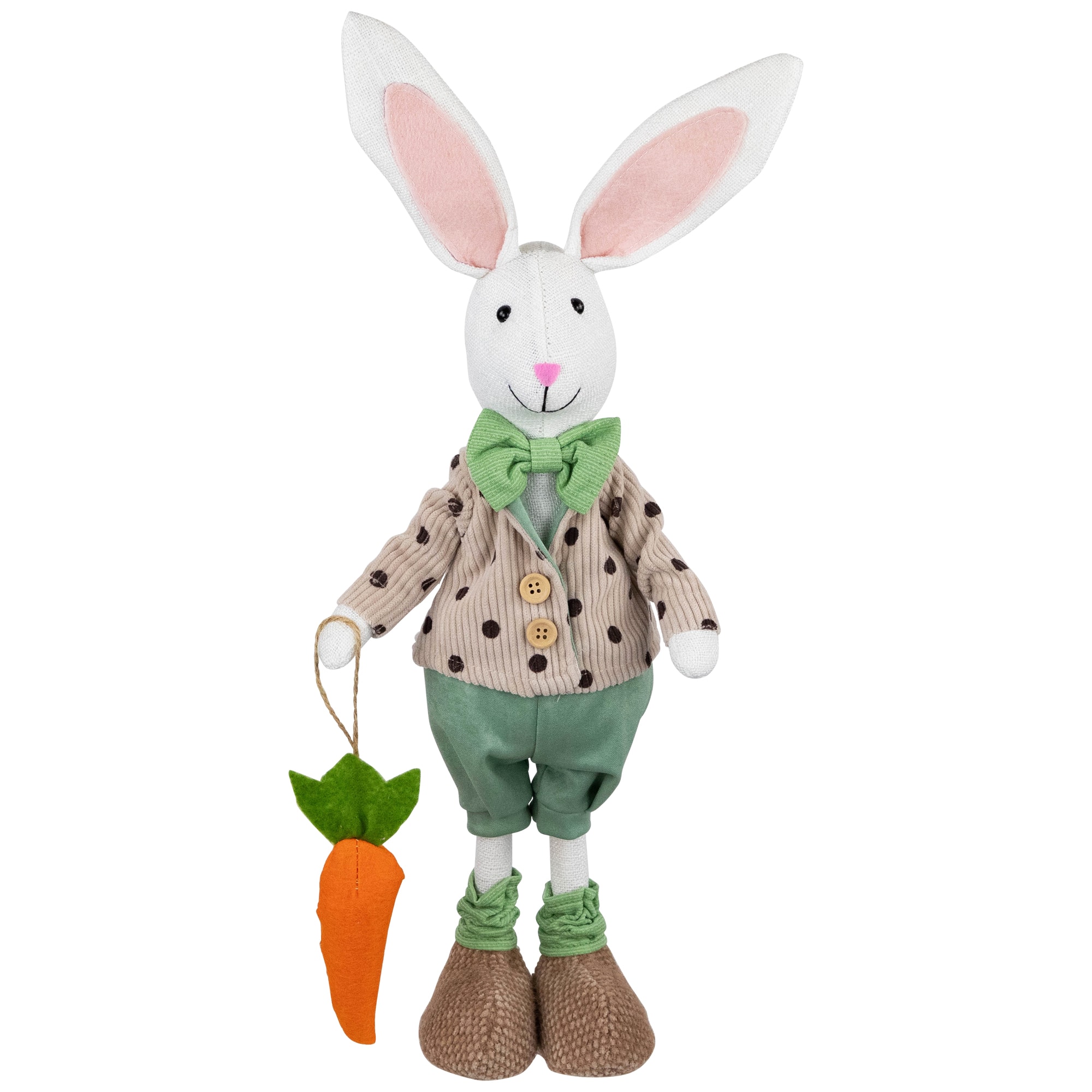 Northlight - Polka Dot Boy Rabbit with Carrot Standing Easter Figure - 18" - Green