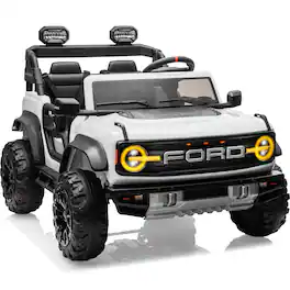 FIRST RIDE ON - 24V Ride on Toys for Big Kids Licensed Ford Bronco Raptor 2 Seater Ride on Cars with Remote Control Led Lights Bluetooth - White