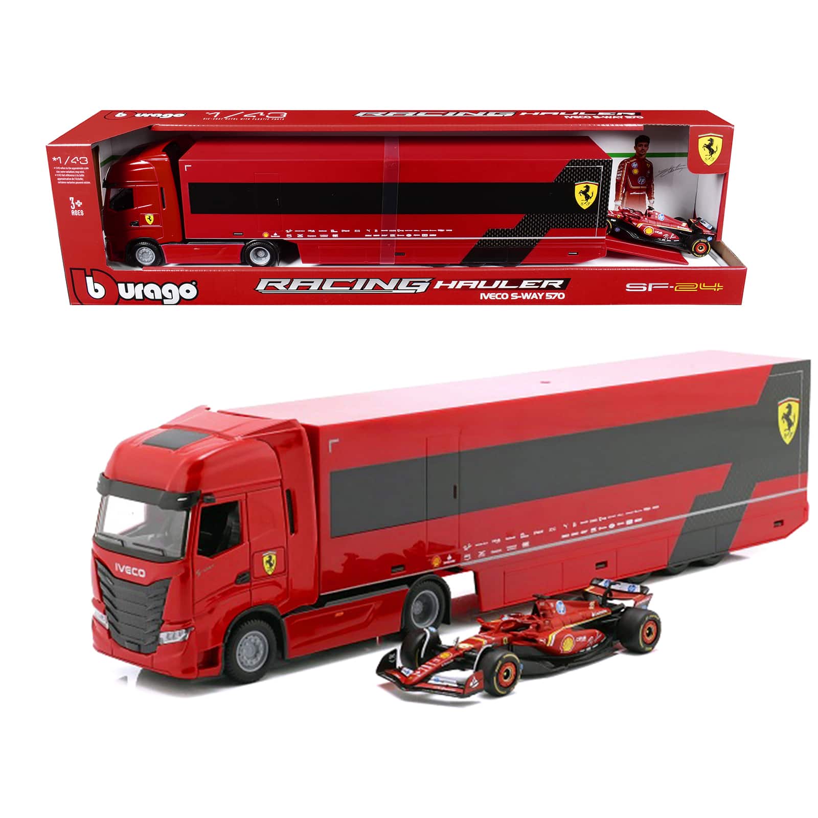 Iveco S-Way 570 Car Transporter Red and Ferrari SF-24 #16 F1 World Championship (2024) 1/43 Diecast Model Car by Bburago price history on PriceWatchPro