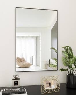 HOMLUX - Rectangle Wall Mirror Black Aluminum Alloy Frame Wall Mounted for Bathroom Vanity Bedroom Living Room