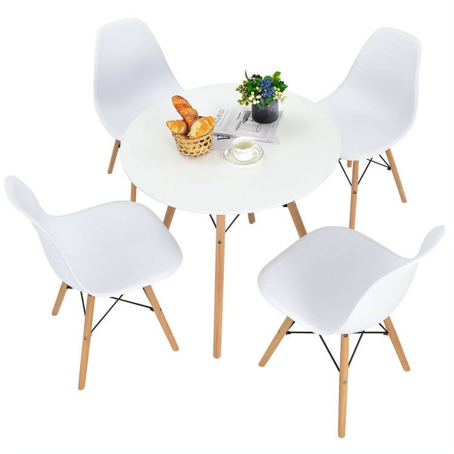 Left. Pefilos - 5 Pieces Table Set With Solid Wood Leg For Dining Room-White, Dining Room Table, Modern Dining Set for Home, Kitchen - White.