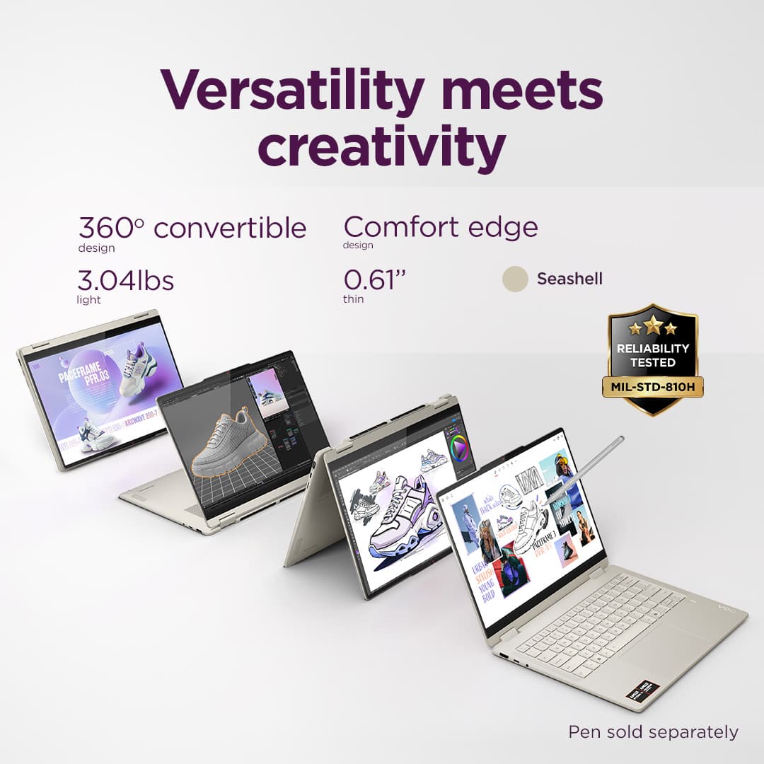 Versatility meets creativity, 360° convertible, Comfort edge, design, 3.04lbs, 0.61", Seashell, light, thin, PD PACEFRAME PFR.03 20-1 ARCHENT, e, WM, BiCkw, PRNE ERS STALH EM HUP, RELIABILITY TESTED MIL-STD-810H, Pen sold separately