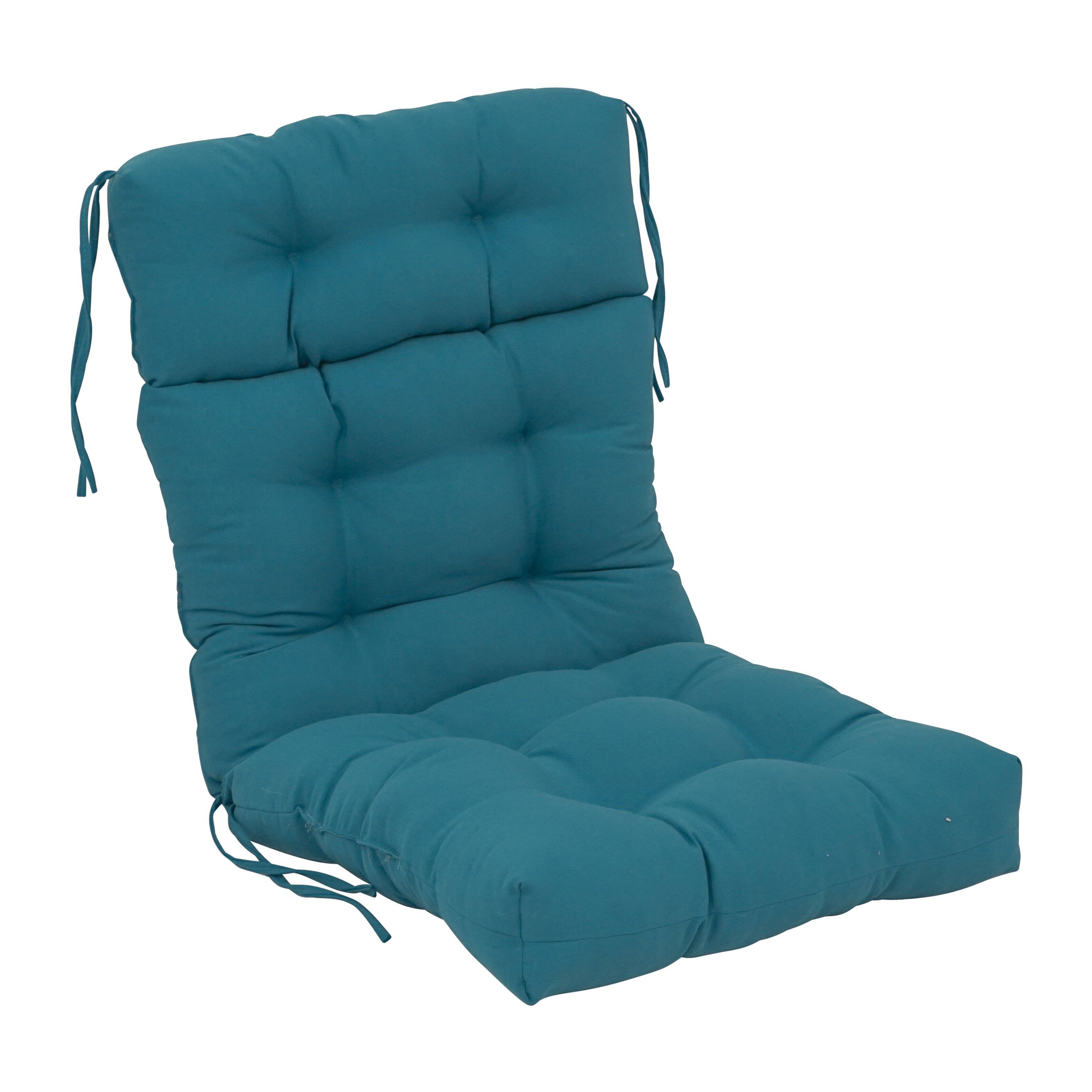 Front. Blazing Needles - 20-inch by 42-inch Solid Twill Tufted Chair Cushion - Blue.