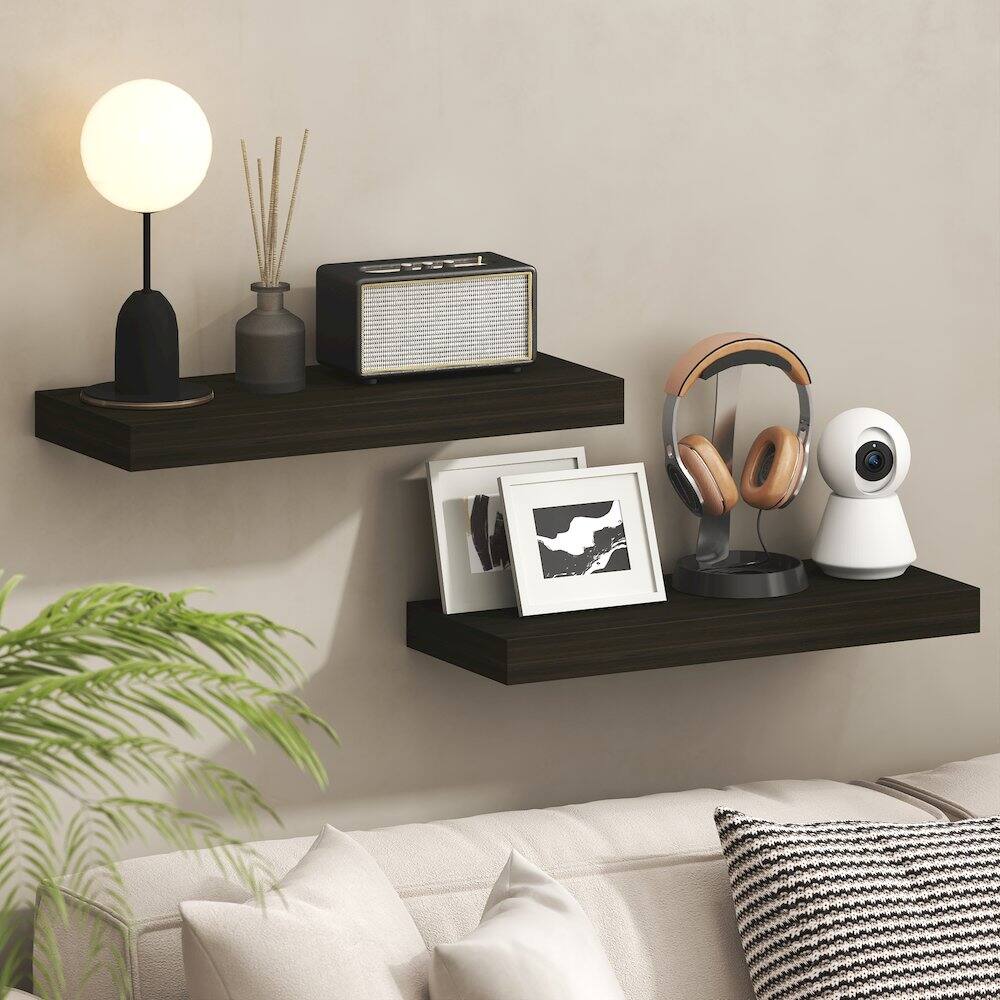 Angle. Furinno - TANNA Floating Shelves for Wall Set of 2, 9 x 24 Wall Shelf, Wall Mounted Shelf with Invisible Bracket, 2-in Thick - Tobacco Oak.