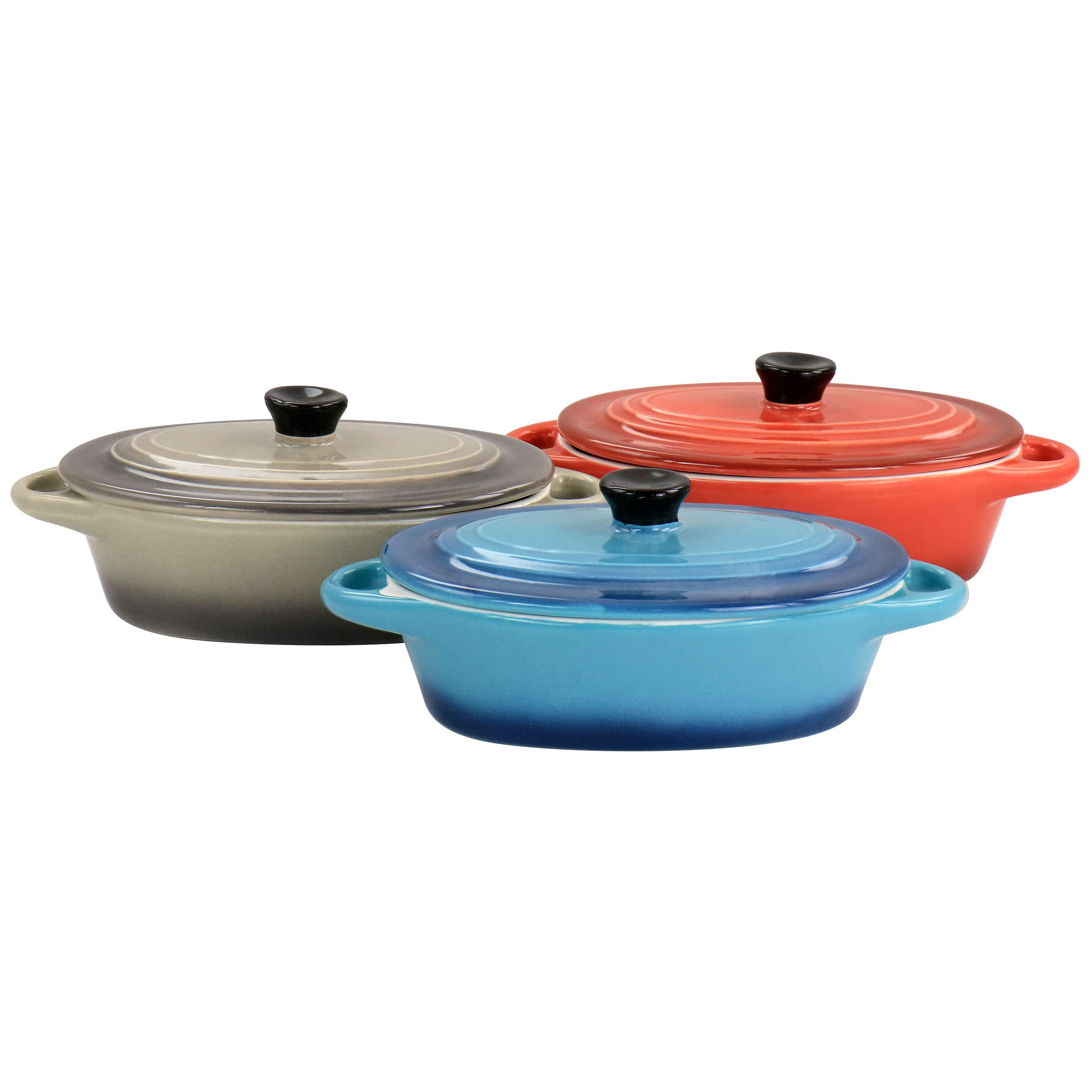 Front. Crock-Pot - Crockpot Wexford 3 Piece 6.7oz Stoneware Mini Oval Casserole Set in Assorted Colors - Assorted.